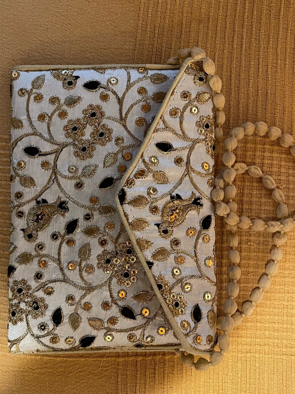 Embellished White & Gold Beaded Clutch